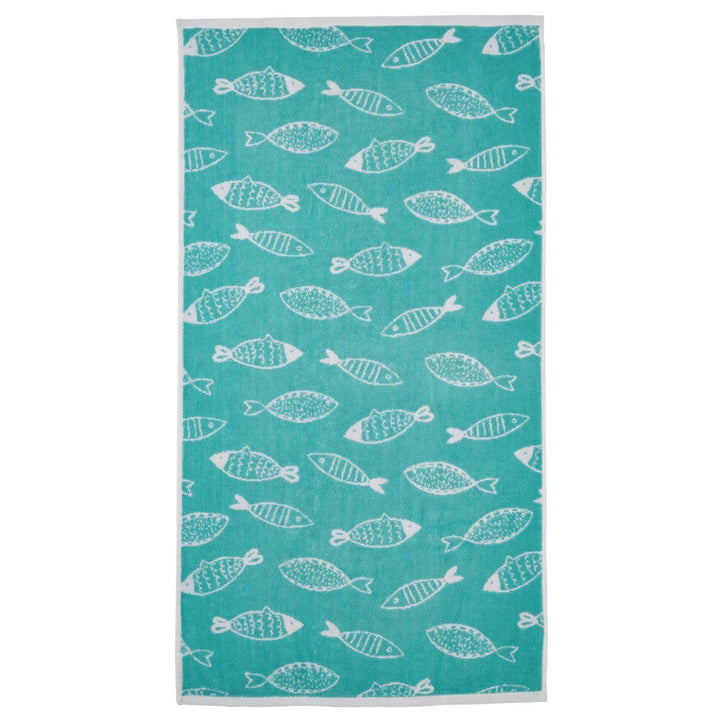 Fish Aqua & White Cotton Jacquard Towels - Ideal