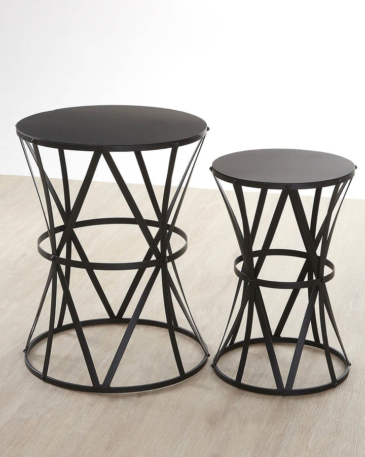 Set of 2 Gothic Black Iron Round Side Tables - Ideal
