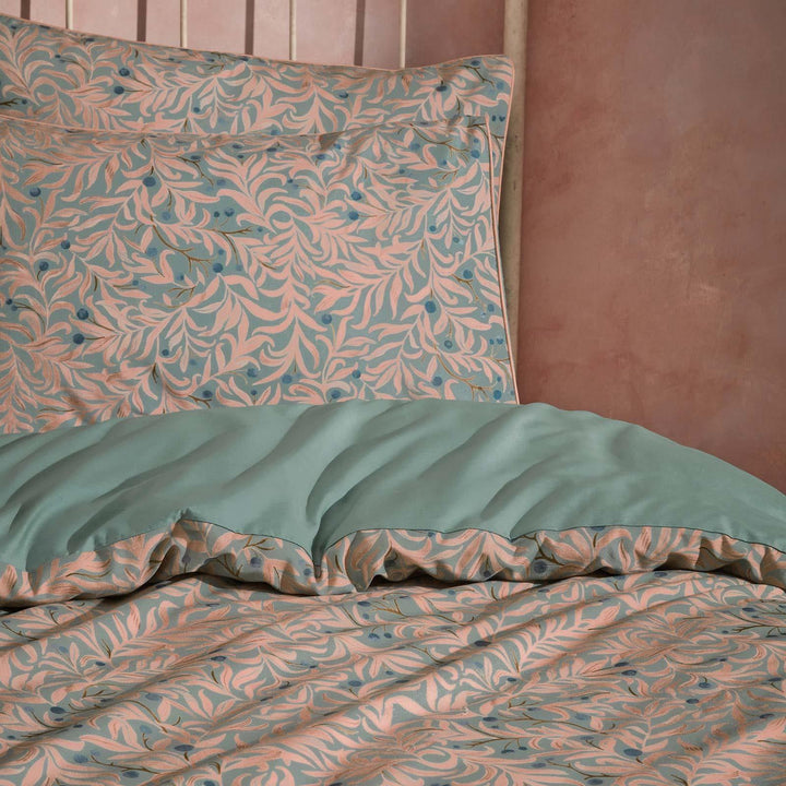 Malory Leaf Slub Cotton Blush Duvet Cover Set - Ideal