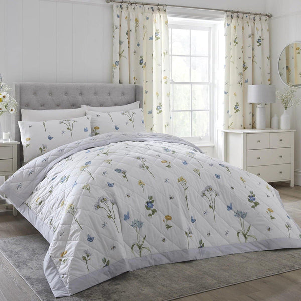 Emelia Pressed Flowers Quilted Bedspread -  - Ideal Textiles