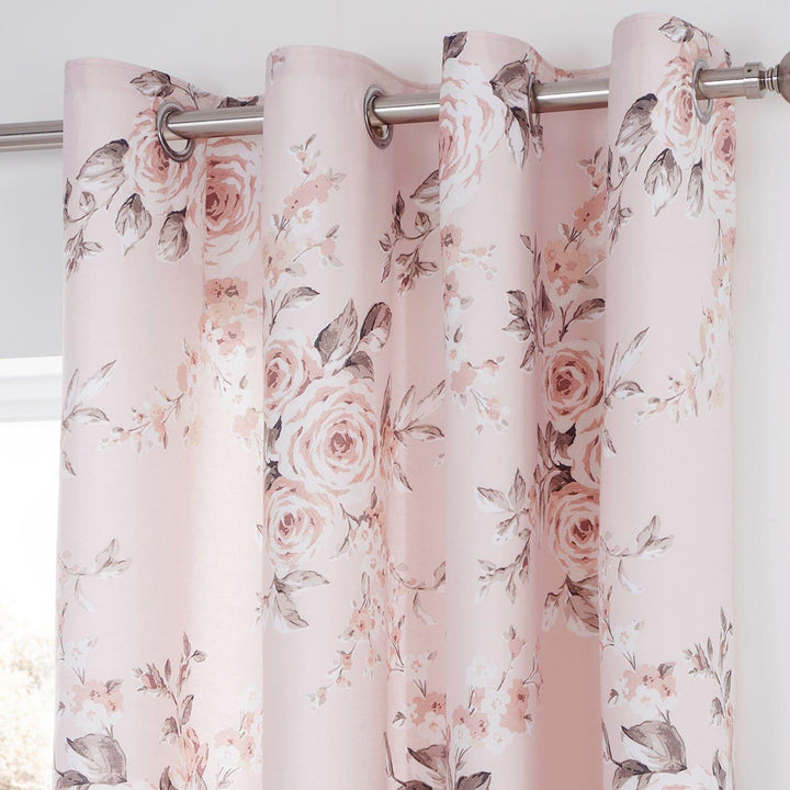 Canterbury Floral Lined Eyelet Curtains Blush -  - Ideal Textiles