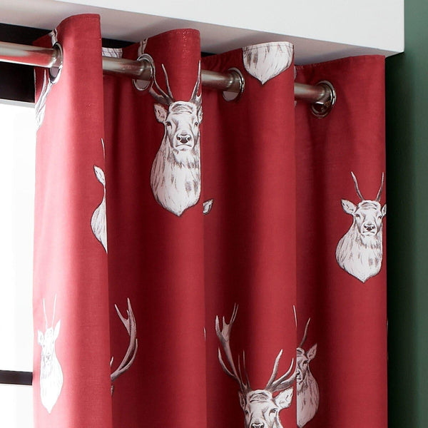 Munro Stag Lined Eyelet Curtains Red -  - Ideal Textiles