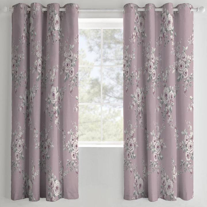 Canterbury Floral Lined Eyelet Curtains Heather - 66'' x 72'' - Ideal Textiles