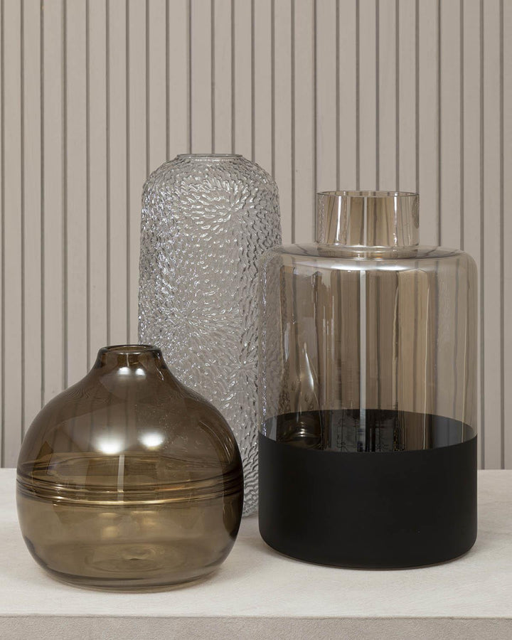 Two Tonal Glass Bottle Vase with Smoked Top and Black Base - Ideal