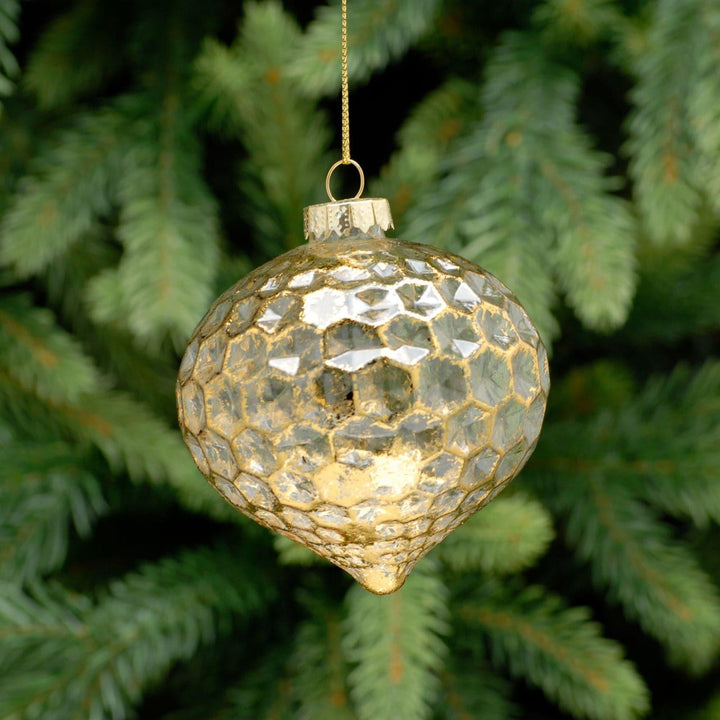 Gold Honeycomb Frosted Glass Onion Bauble - Ideal