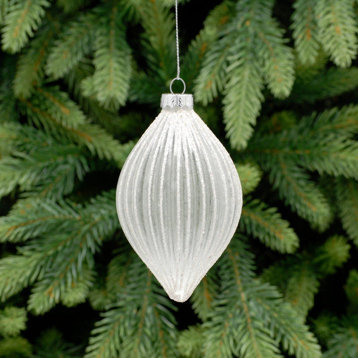 Silver Glitter Frosted Glass Olive Bauble - Ideal