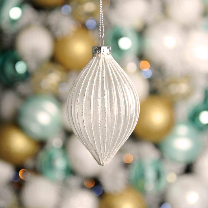 Silver Glitter Frosted Glass Olive Bauble - Ideal
