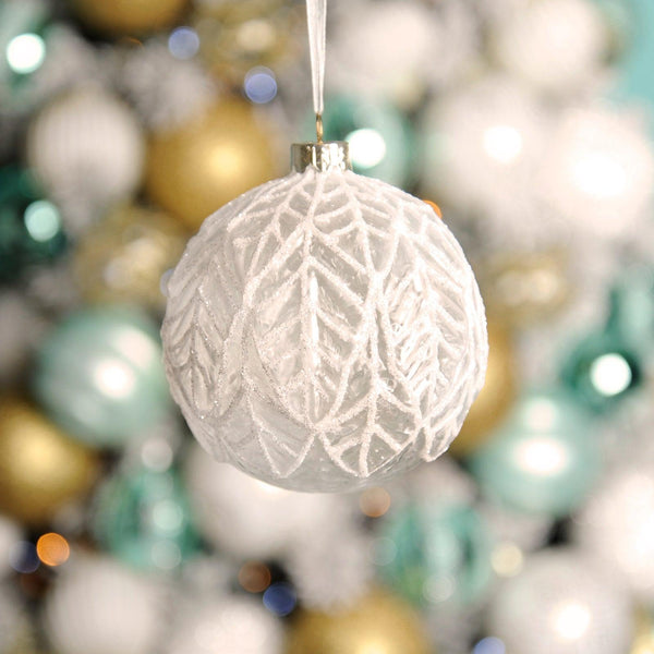 White Leaf Frosted Glass Bauble - Ideal