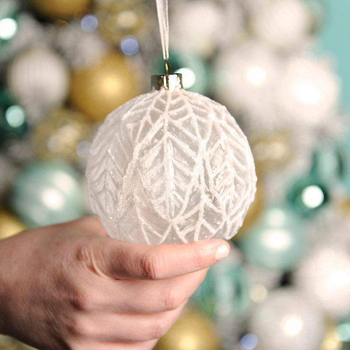 White Leaf Frosted Glass Bauble - Ideal