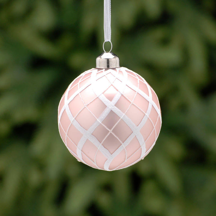 Blush Pink Tartan Frosted Glass Bauble - Ideal