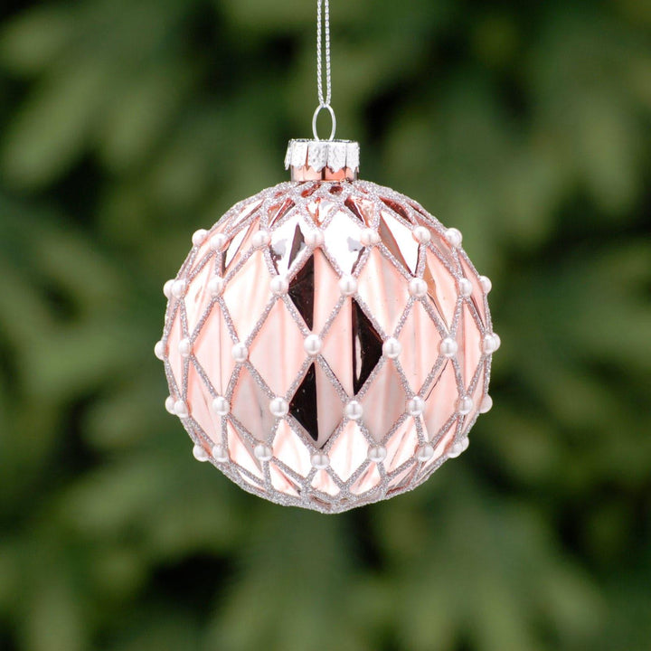 Rose Gold & White Gems Glass Bauble - Ideal