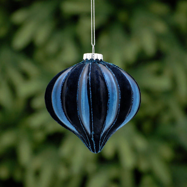Navy Flocked Segments Glass Onion Bauble - Ideal