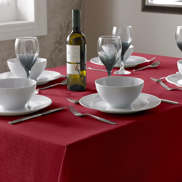 Select Plain Linen Look Red Tablecloths & Runners - 90cm Round - Ideal Textiles