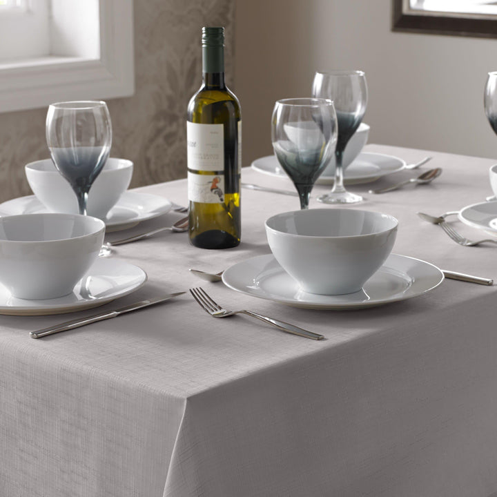 Select Plain Linen Look Silver Tablecloths & Runners - 90cm Round - Ideal Textiles