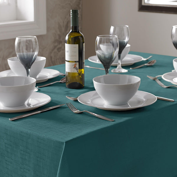 Select Plain Linen Look Teal Tablecloths & Runners - 90cm Round - Ideal Textiles