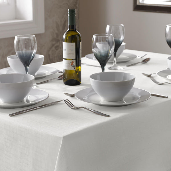 Select Plain Linen Look White Tablecloths & Runners - 90cm Round - Ideal Textiles