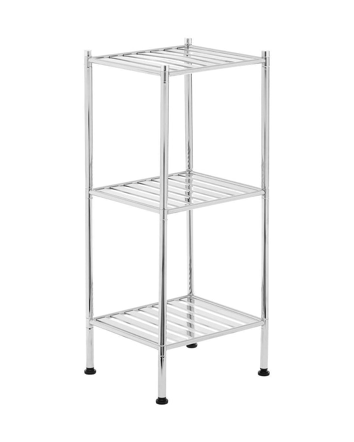 Chrome Square Slatted Open-Sided 3 Tier Shelf Unit - Ideal