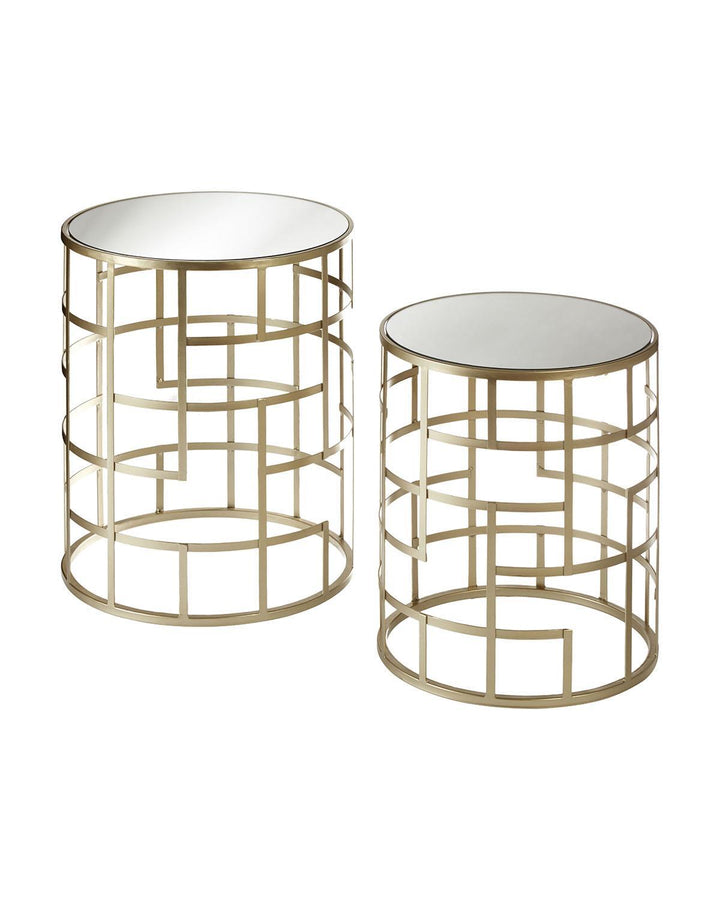 Set of 2 Champagne Iron Angular Round Side Tables - Ideal