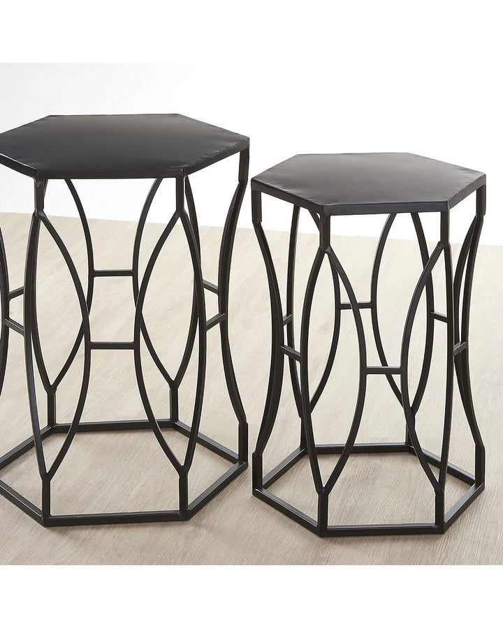 Set of 2 Contemporary Iron Hourglass Shaped Side Tables - Ideal