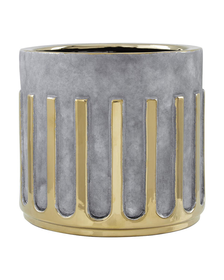 Kelso Grey Barrel Planter with Silver Detailing - Ideal