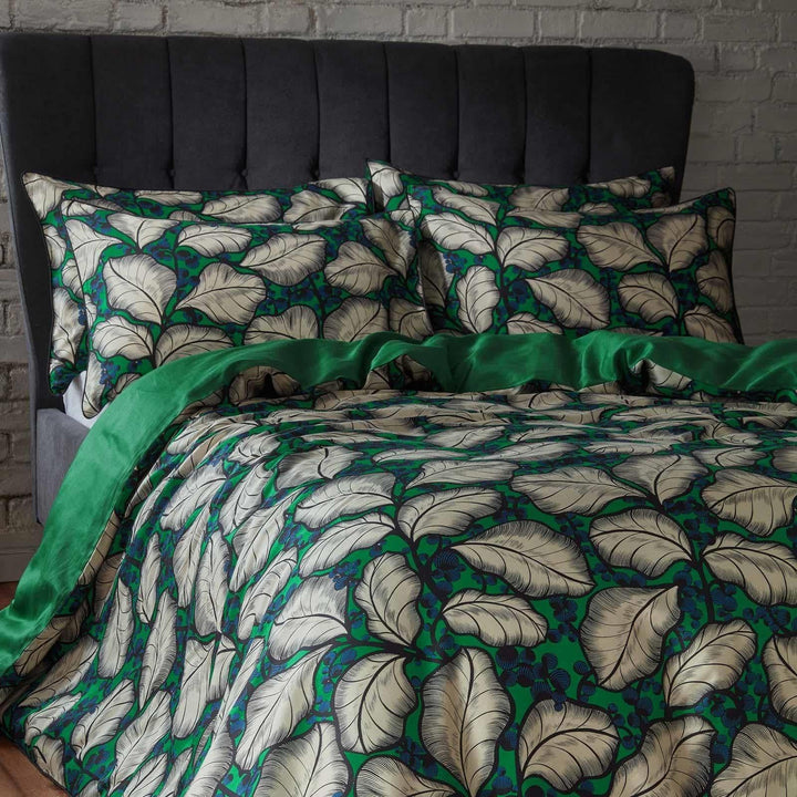 Magali Tropical Cotton Sateen Emerald Duvet Cover Set - Ideal