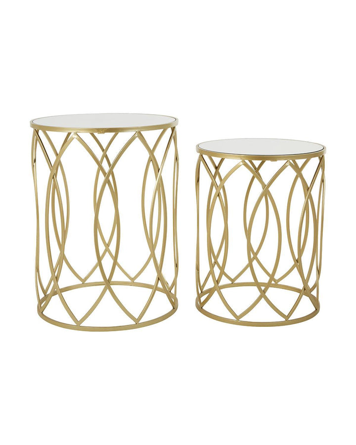 Set of 2 Champagne Oval Base Side Tables with Mirror - Ideal