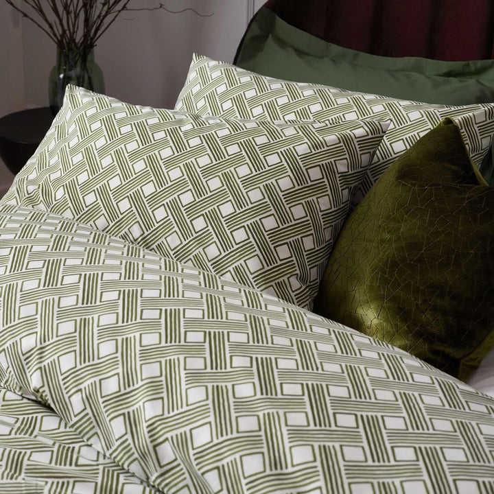 Alexa Abstract Cotton Rich Olive Duvet Cover Set - Ideal