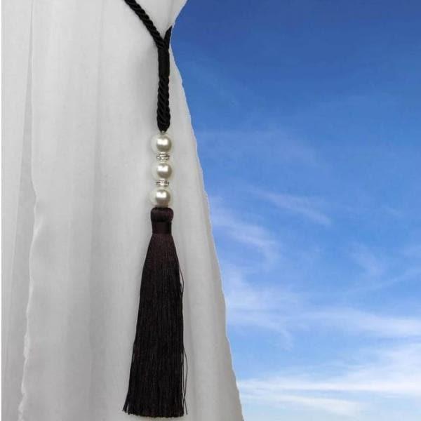 Royal Pearl Tasselled Curtain Tie Back Chocolate -  - Ideal Textiles