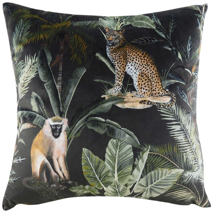Kibale Vintage Jungle Animal Print Black Cushion Covers 17'' x 17'' -  - Ideal Textiles