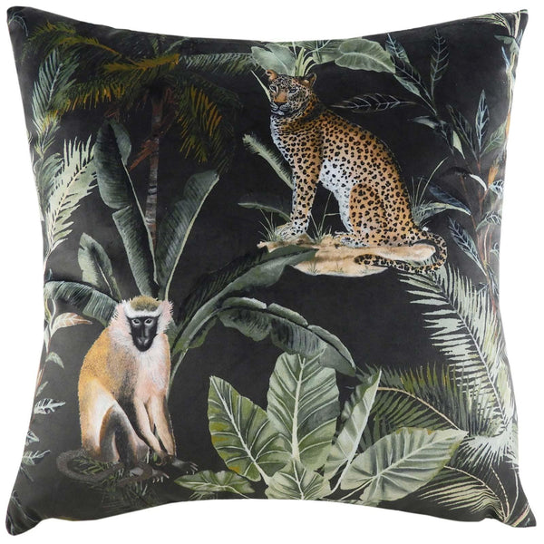 Kibale Vintage Jungle Animal Print Black Filled Cushions 17'' x 17'' - Polyester Pad - Ideal Textiles