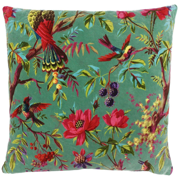 Paradise Tropical Chinoiserie Velvet Aqua Cushion Covers 20'' x 20'' -  - Ideal Textiles