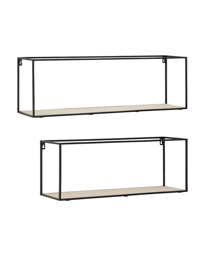 Simple Cuboid Light Wood and Black Metal Shelves - Ideal