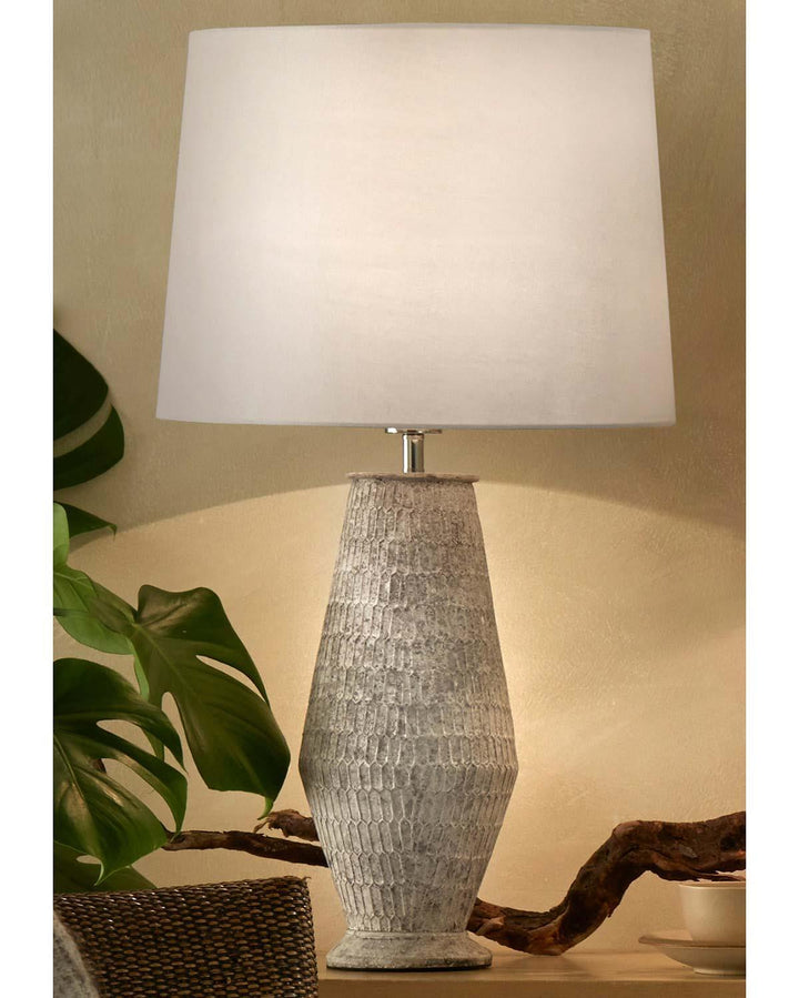Vamos Table Lamp Grey Ceramic White Shade - Ideal