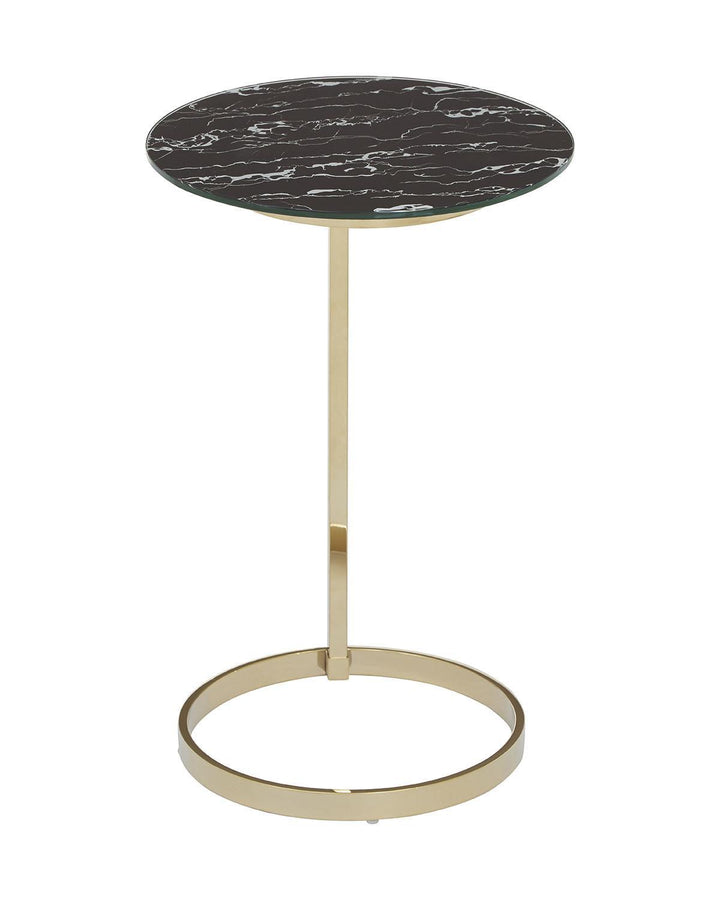 Black Marble Glass Top Metallic End Table - Ideal