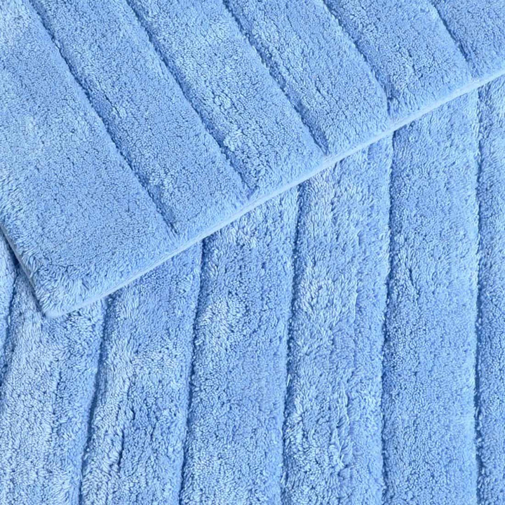 Linear Rib Baby Blue 100% Cotton 2 Piece Pedestal & Bath Mat Set -  - Ideal Textiles