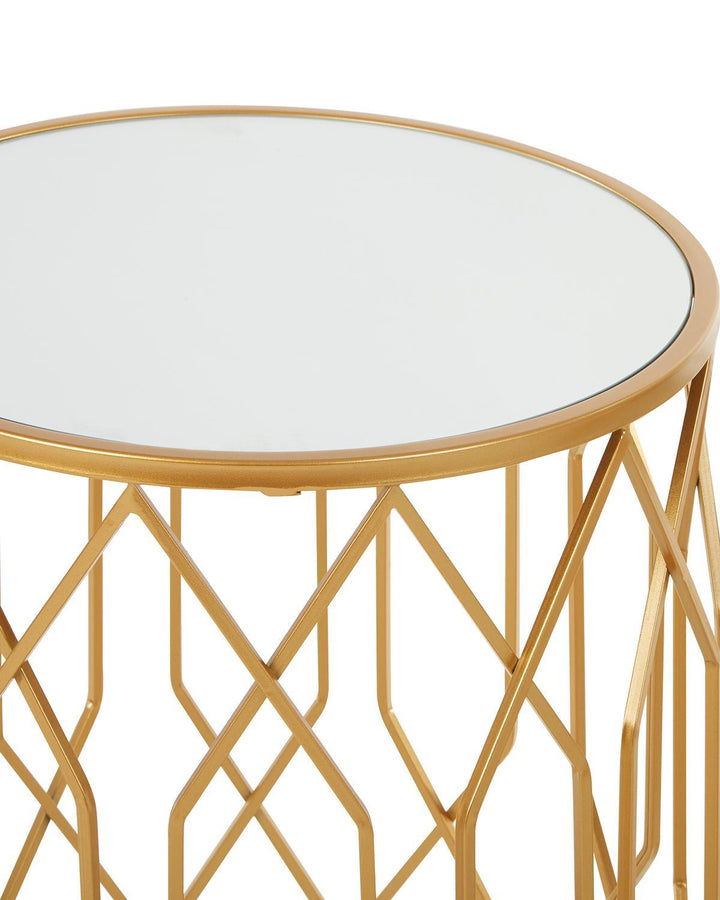 Set of 2 Geometric Gold Side Tables with Mirrored Glass - Ideal