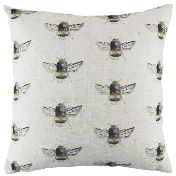 Bee Happy Repeat Watercolour Bumblebee Print Filled Cushions 17'' x 17'' - Polyester Pad - Ideal Textiles