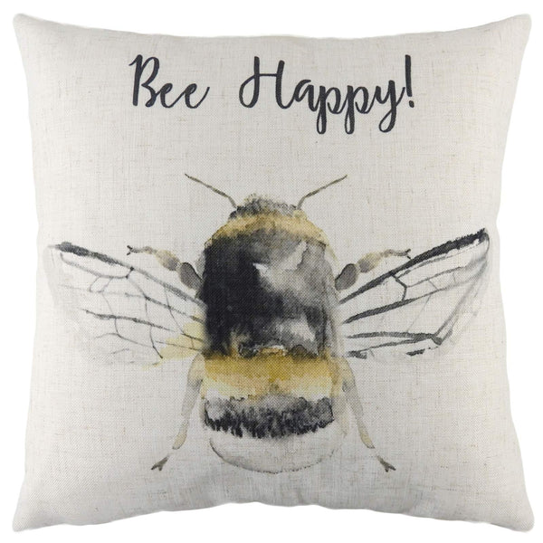 Bee Happy Watercolour Bumblebee Print Filled Cushions 17'' x 17'' - Polyester Pad - Ideal Textiles