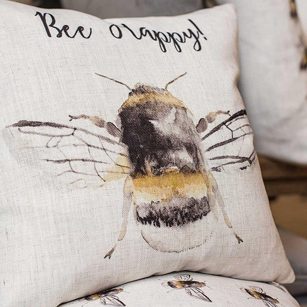 Bee Happy Watercolour Bumblebee Print Cushion Covers 17'' x 17'' -  - Ideal Textiles