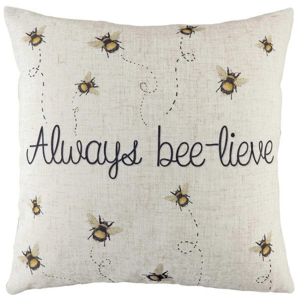 Bee-Lieve Watercolour Bumblebee Print Filled Cushions 17'' x 17'' - Polyester Pad - Ideal Textiles