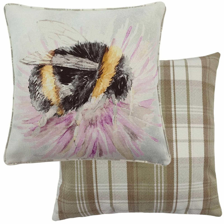 Watercolour Bumblebee Tartan Check Natural Cushion Covers 17'' x 17'' -  - Ideal Textiles
