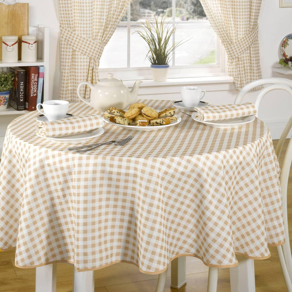 Molly Gingham Check Beige Tablecloths & Napkins - Ideal