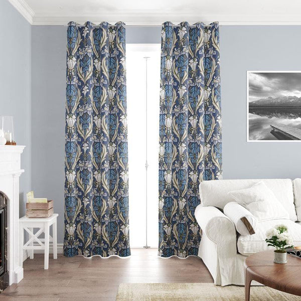 Acanthus Navy Made To Measure Curtains -  - Ideal Textiles