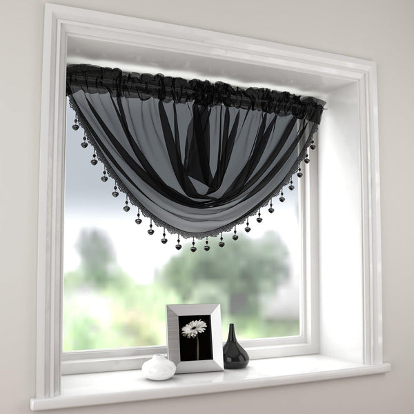 Millie Beaded Black Voile Curtain Swag - Ideal