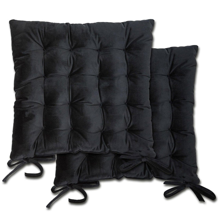 Holland Plush Velvet Black Kitchen & Dining Seat Pad -  - Ideal Textiles