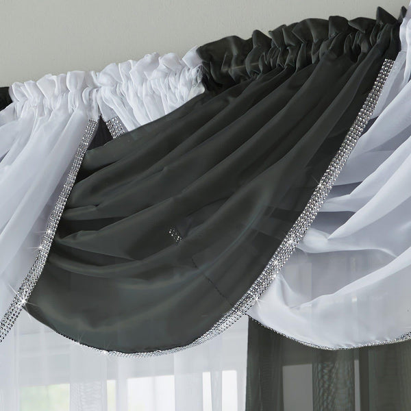 Glitter Diamante Black Voile Curtain Swags -  - Ideal Textiles