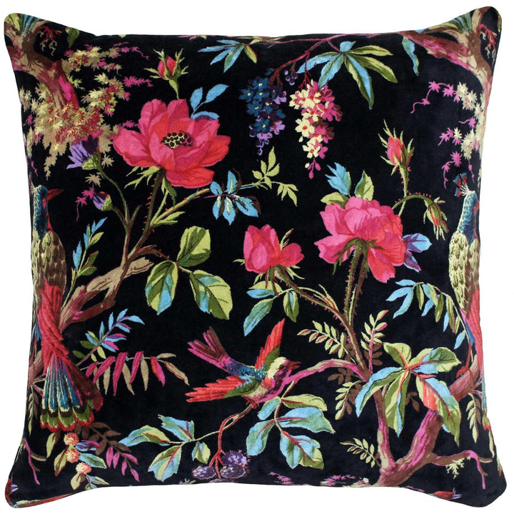 Paradise Tropical Chinoiserie Velvet Black Cushion Covers 20'' x 20'' -  - Ideal Textiles