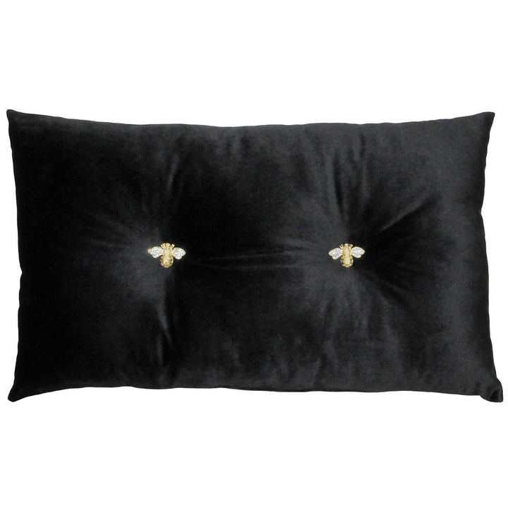 Bumble Bee Button Velvet Scatter Boudoir Cushion Black -  - Ideal Textiles