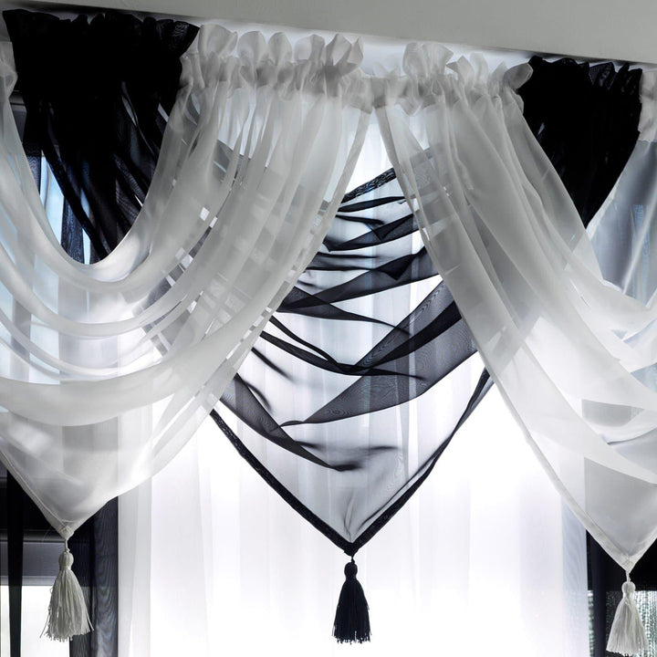Plain Tassel Black Voile Curtain Swags -  - Ideal Textiles