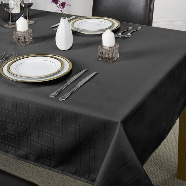 Chequers Jacquard Check Black Tablecloths & Napkins - 50'' x 70'' - Ideal Textiles